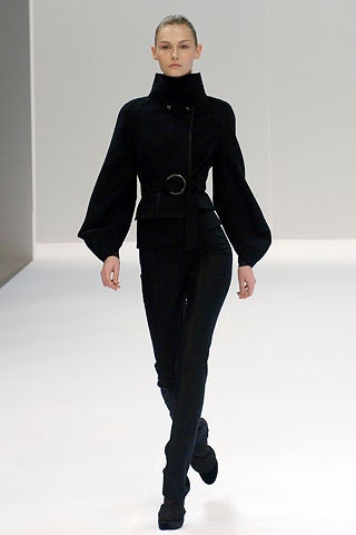 black wool long-sleeve collared fitted zippered belted jacket