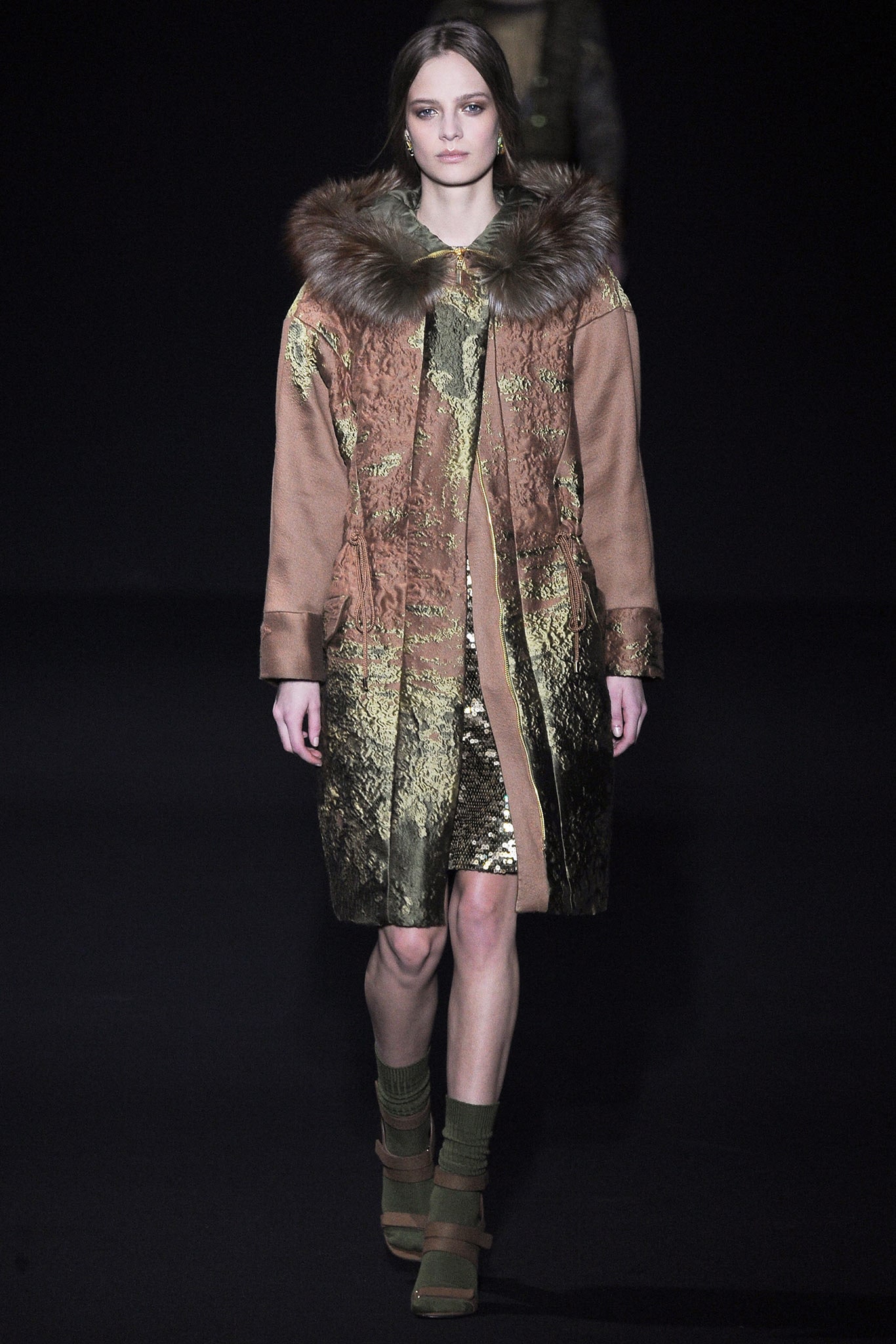 brown gold embroidered coat and dress