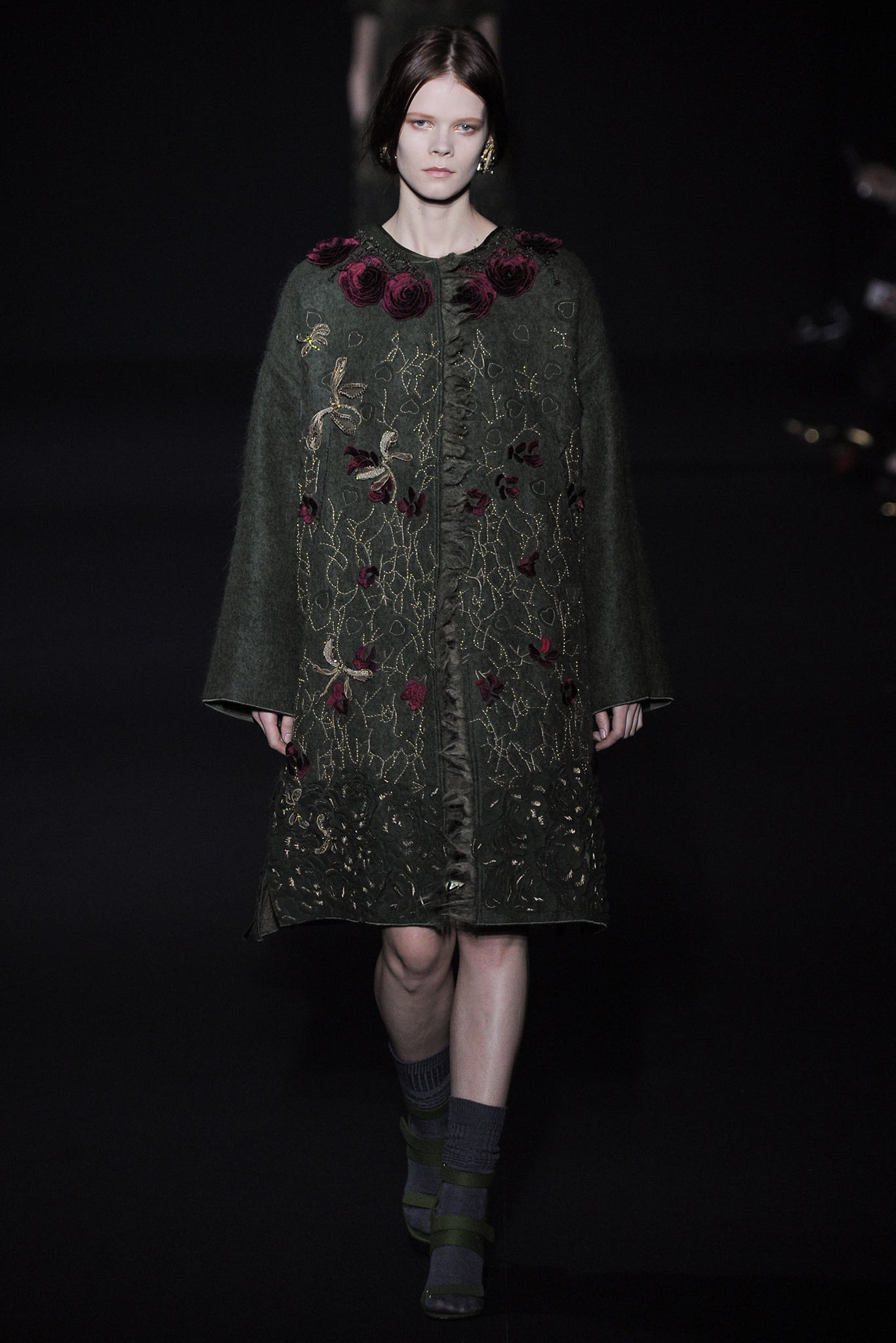 green wool embroidered cape