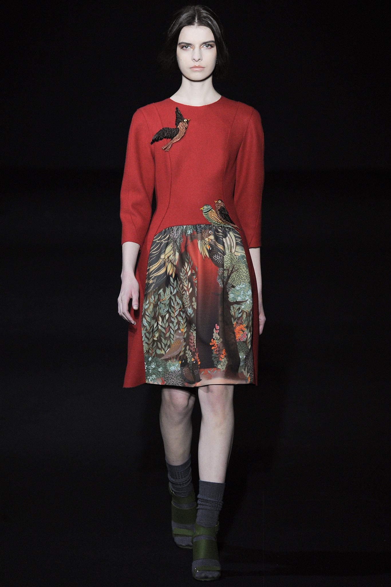 red embroidered midi dress