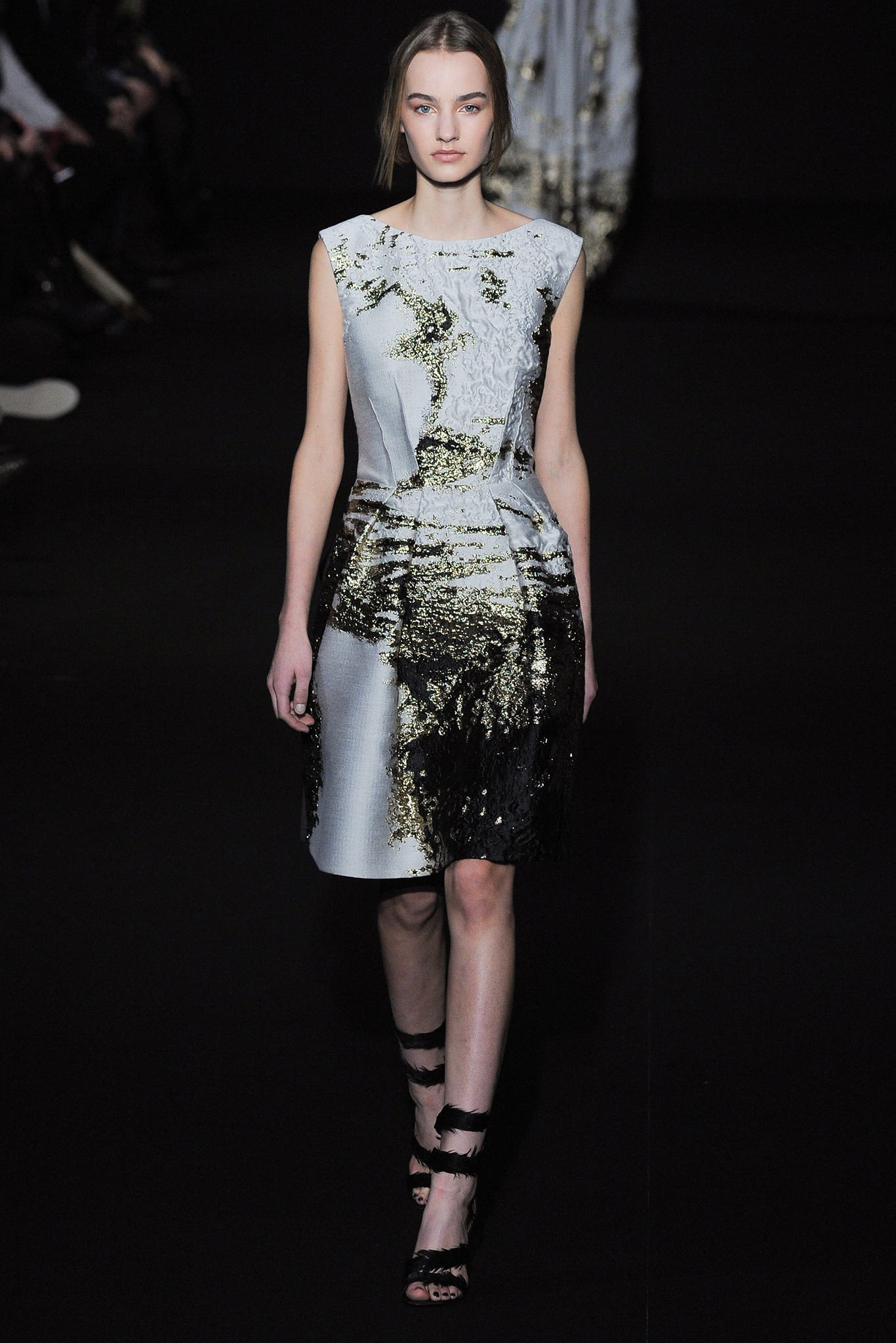 fitted midi dress with metallic print