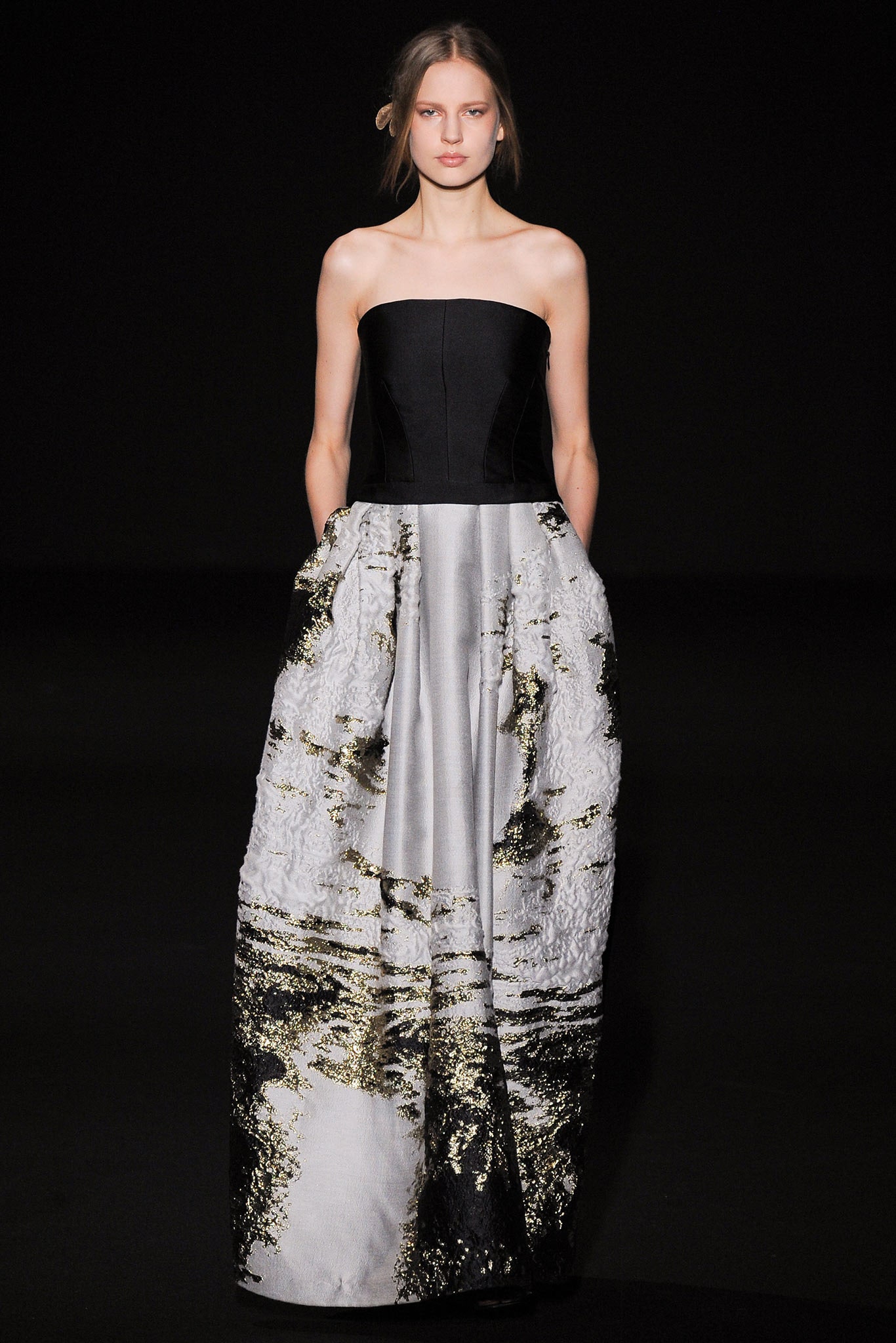 black and white strapless gown