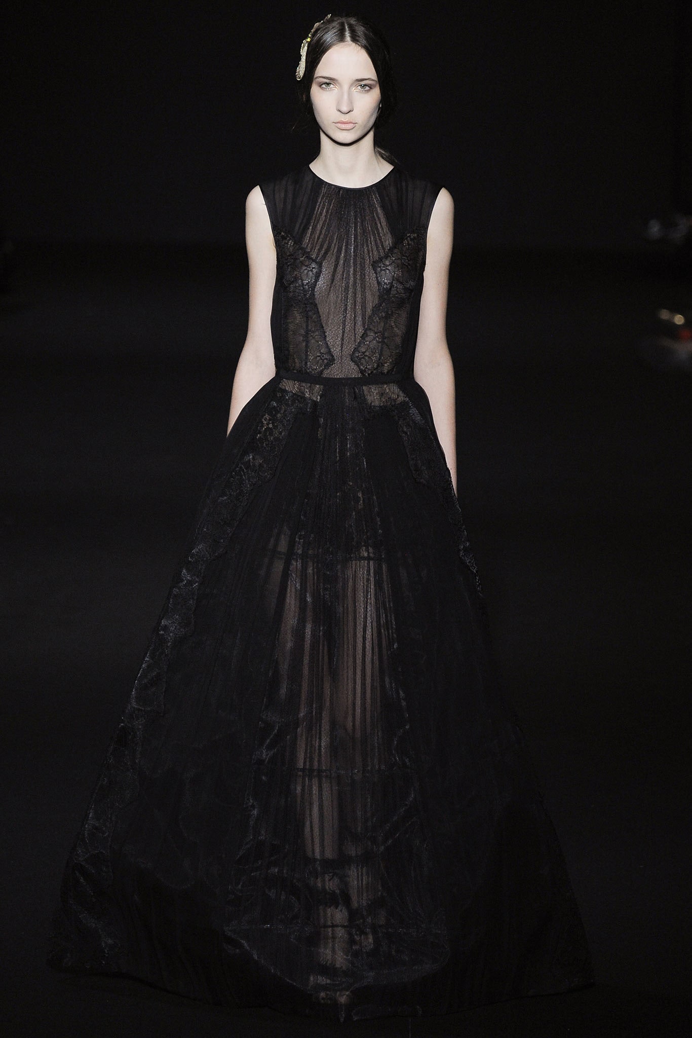 black sheer embroidered gown
