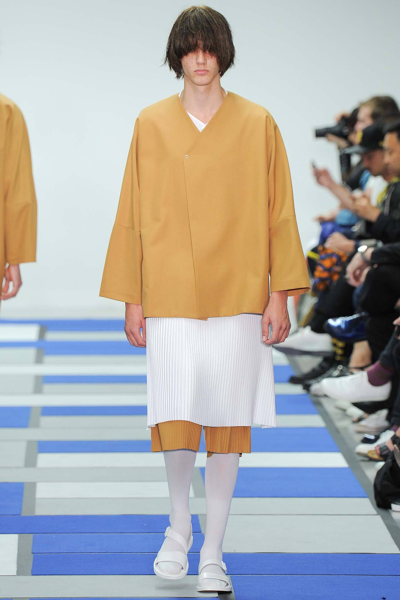 brown relaxed top with pleated skirt