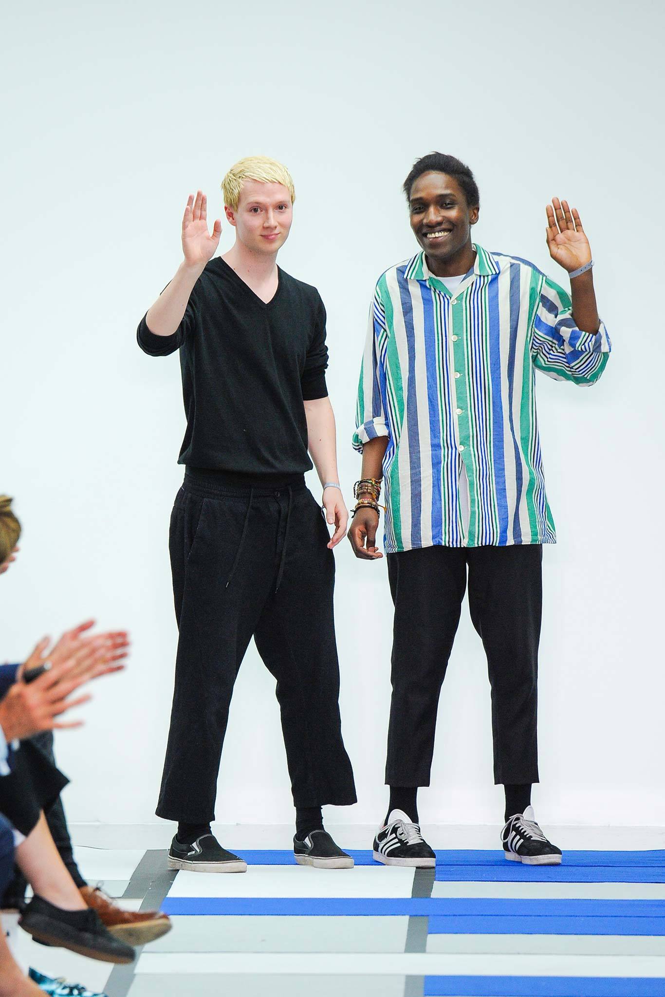 striped relaxed top with black pants