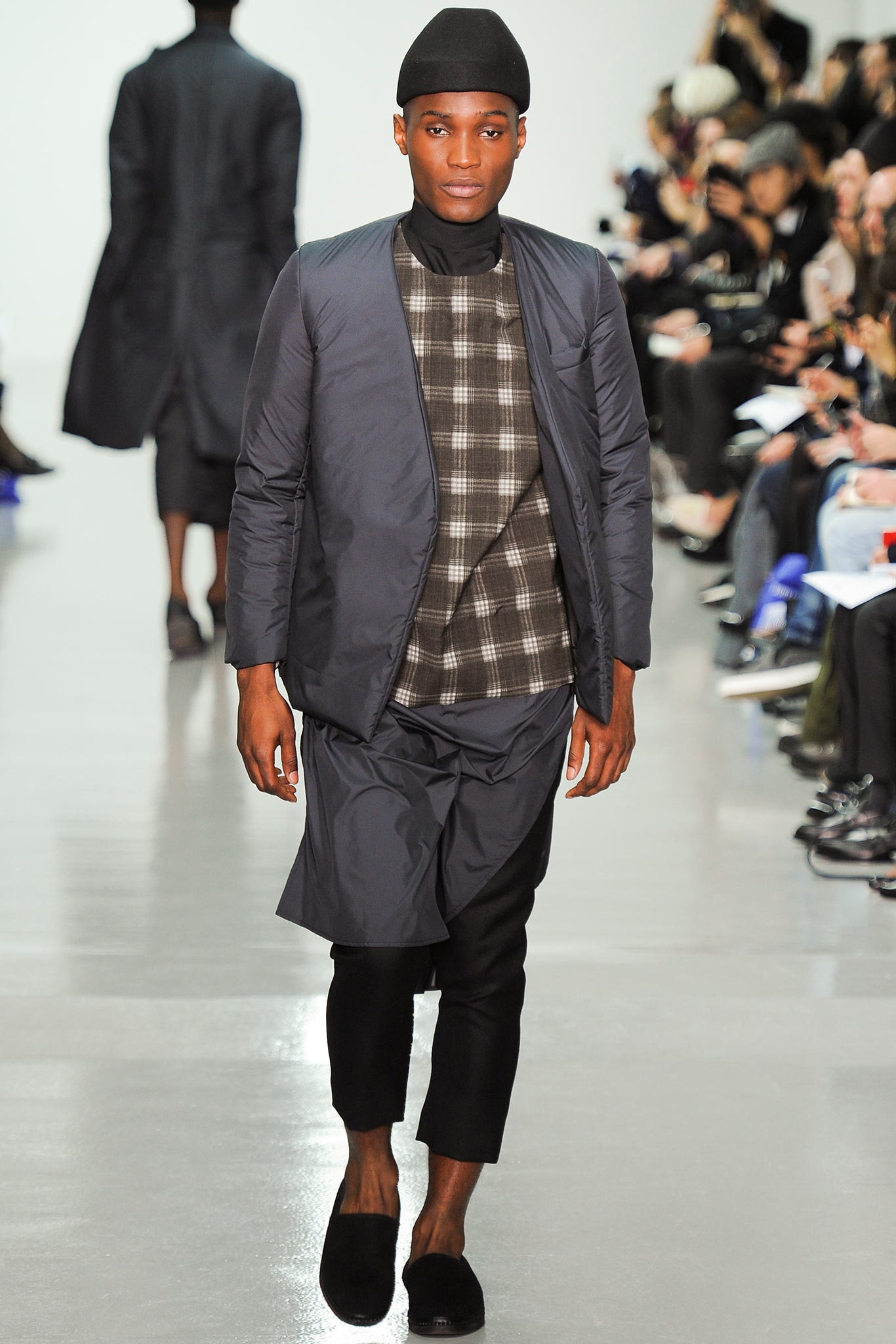 black relaxed jacket with gray shirt