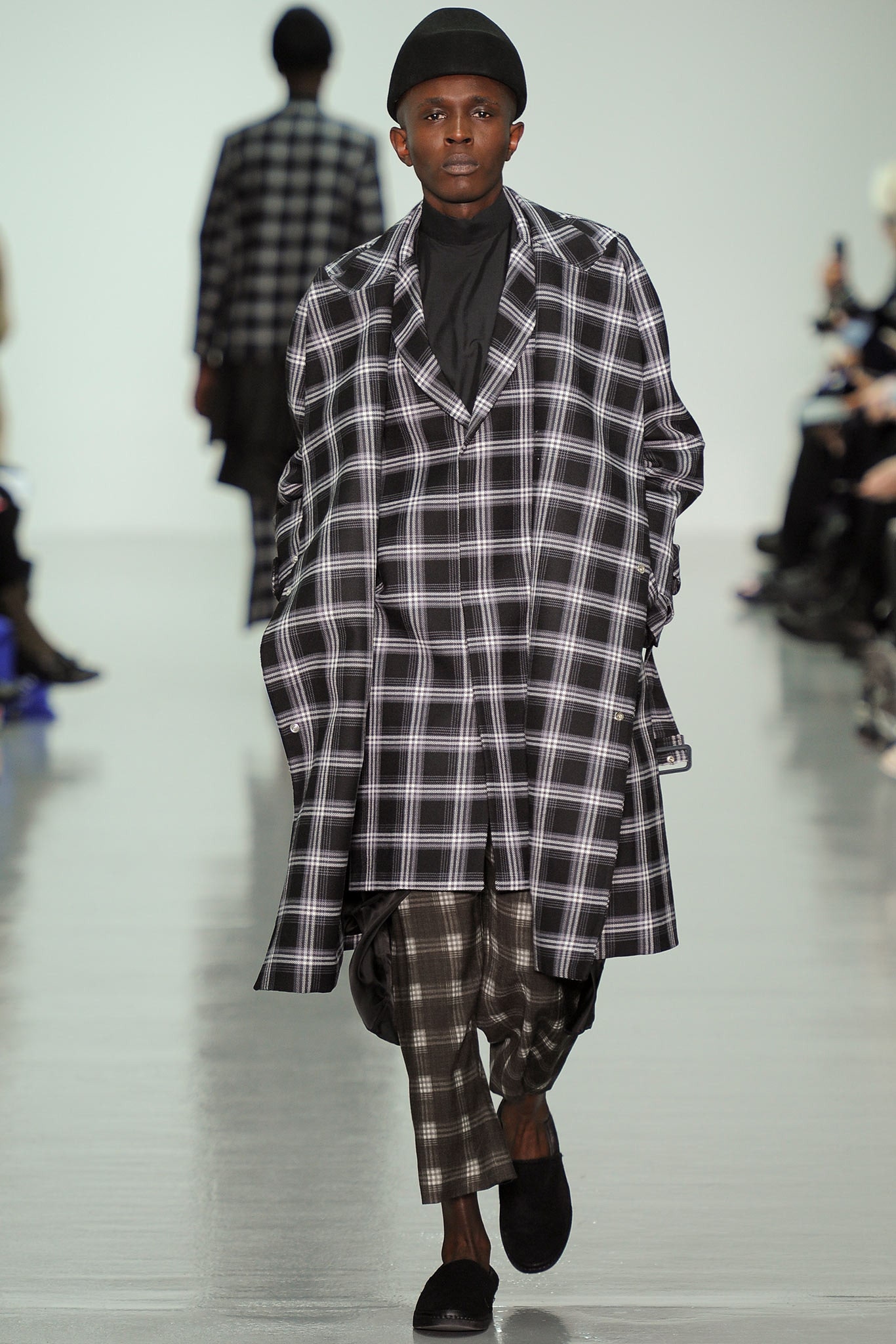 relaxed black and white checked coat