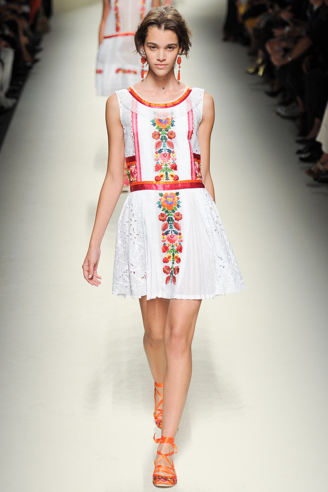 white embroidered short dress