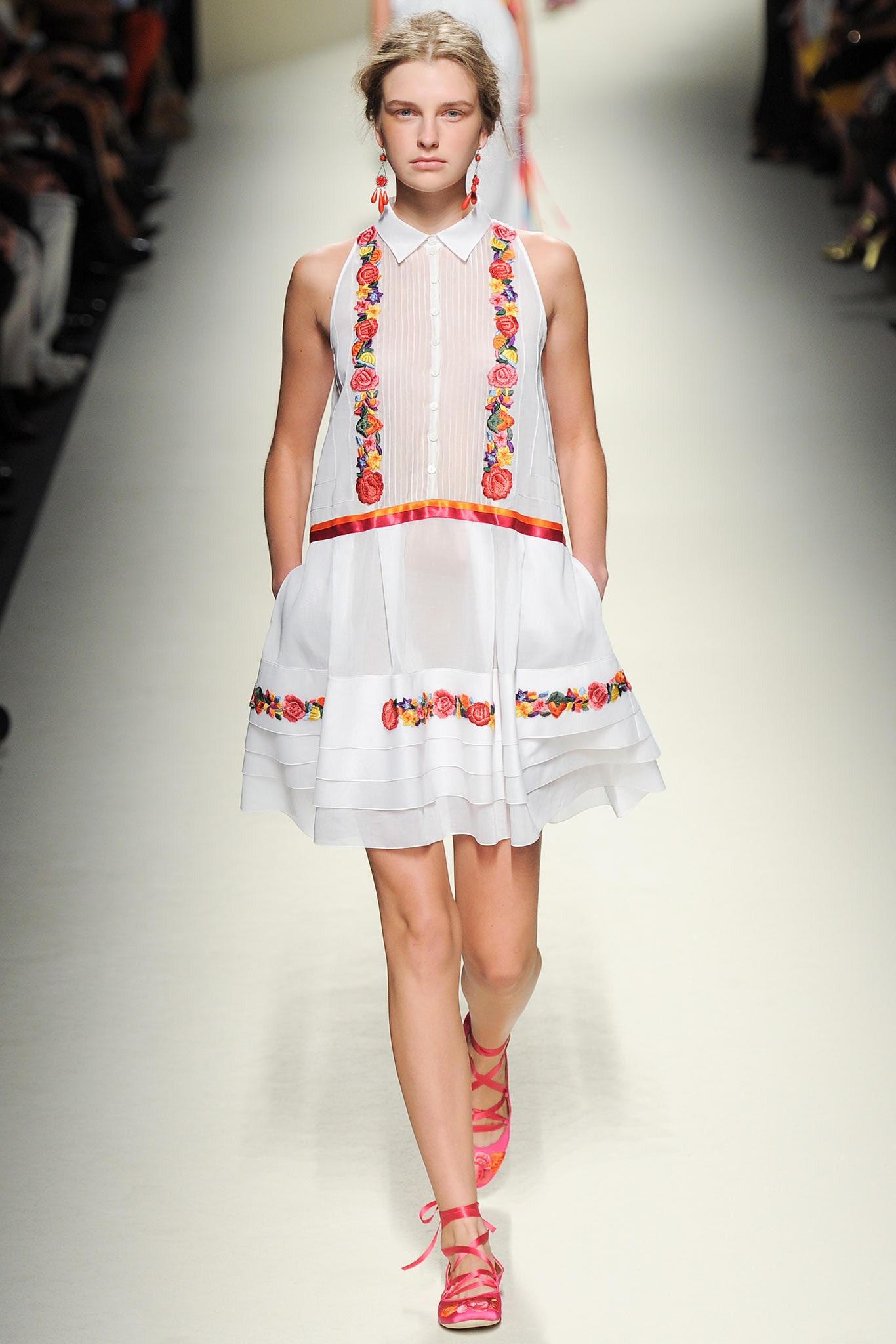 white embroidered sleeveless dress