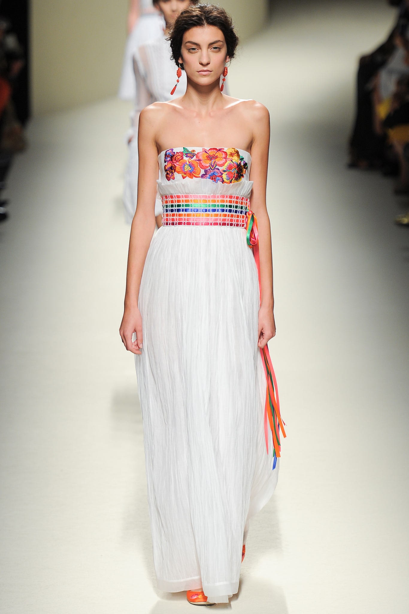 white strapless embroidered gown