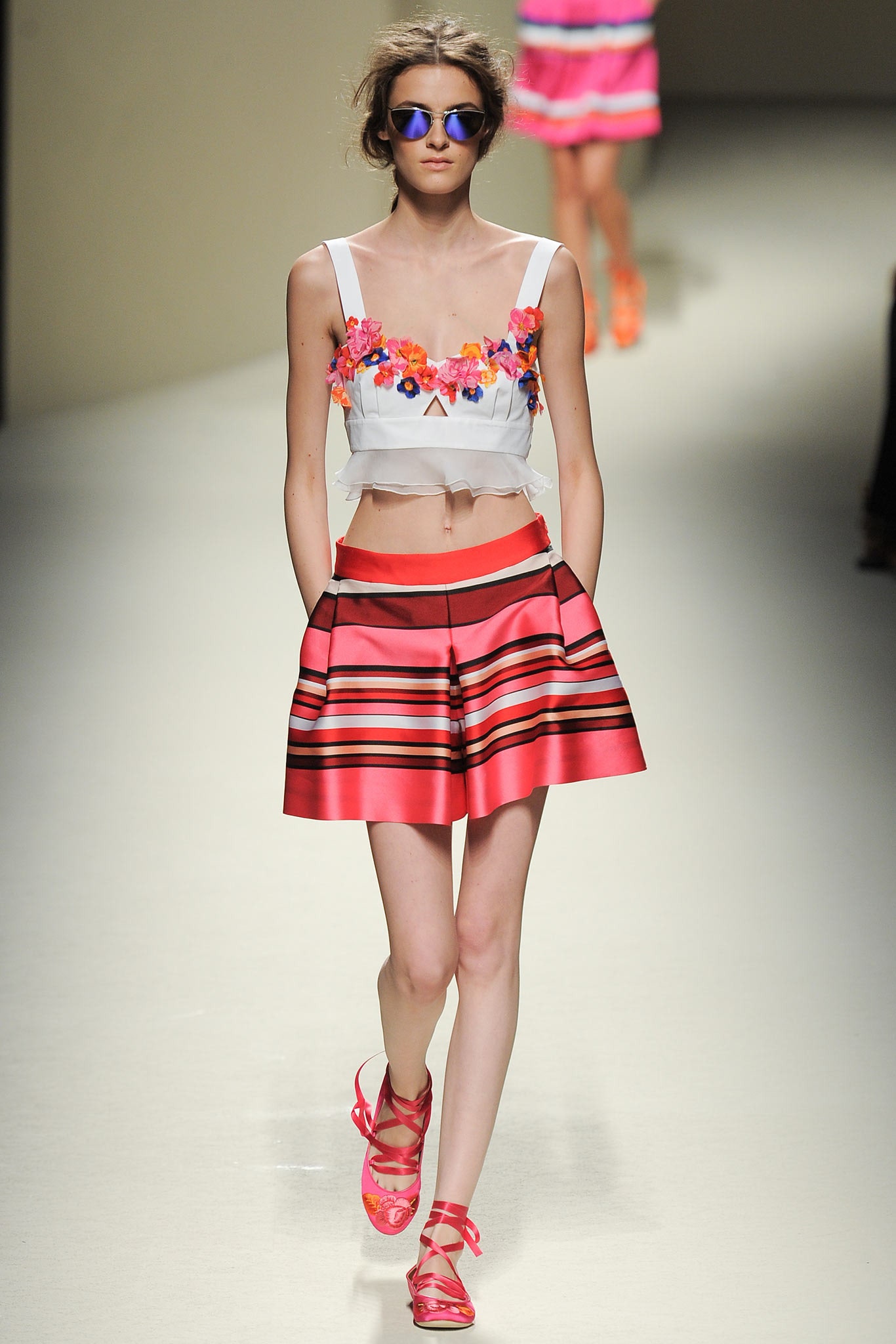 white cotton sleeveless square-neck fitted embroidered cropped crop-top