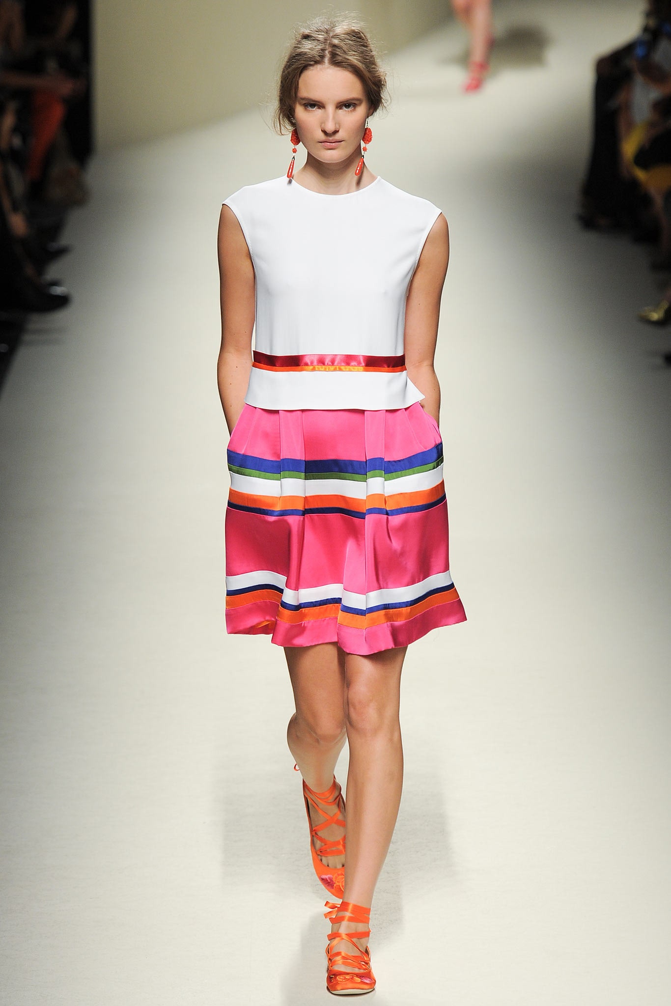 white and pink color-blocked dress