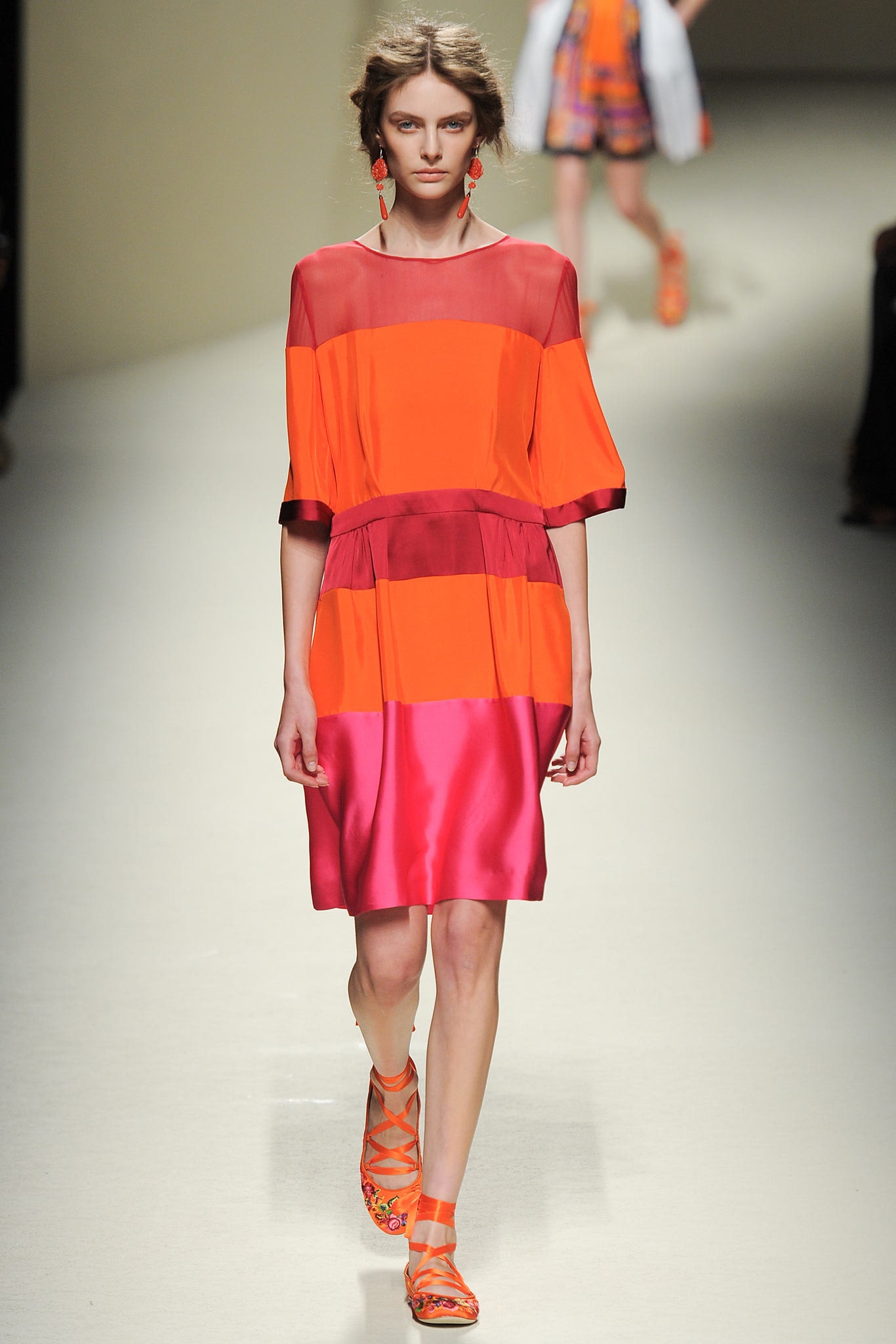 color-blocked orange and pink dress