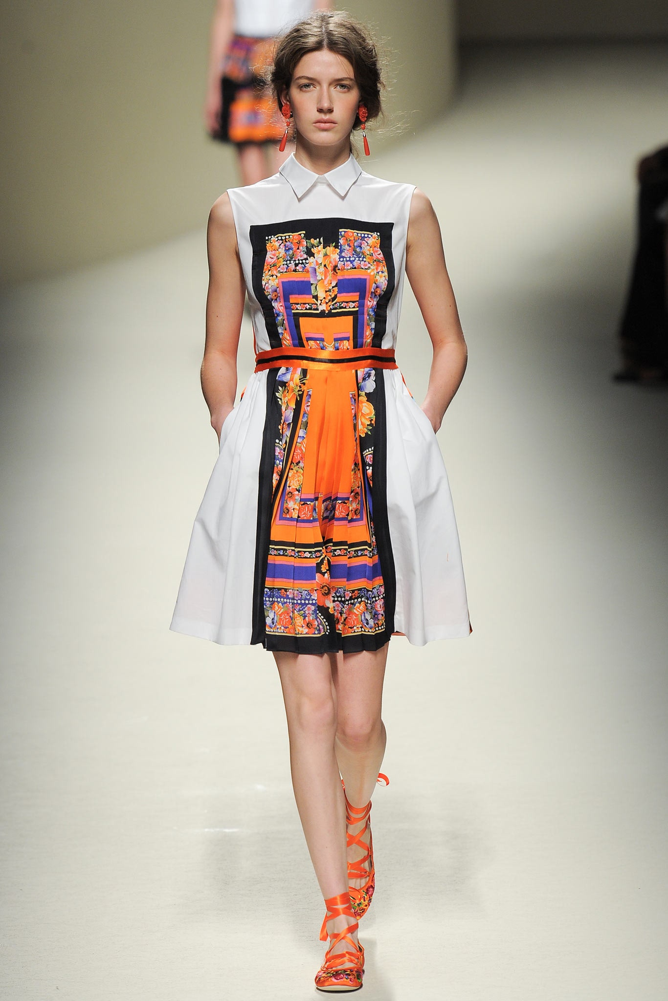 orange and black printed mini dress
