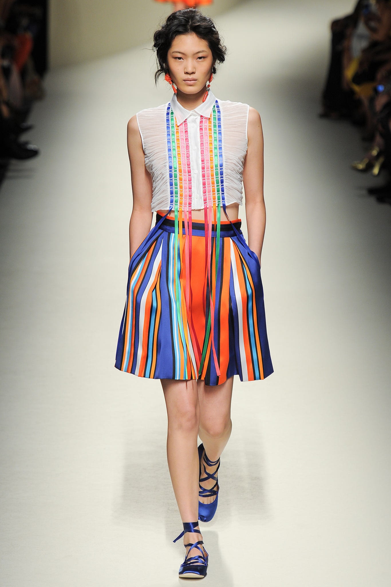 multi cotton relaxed pleated a-line short skirt