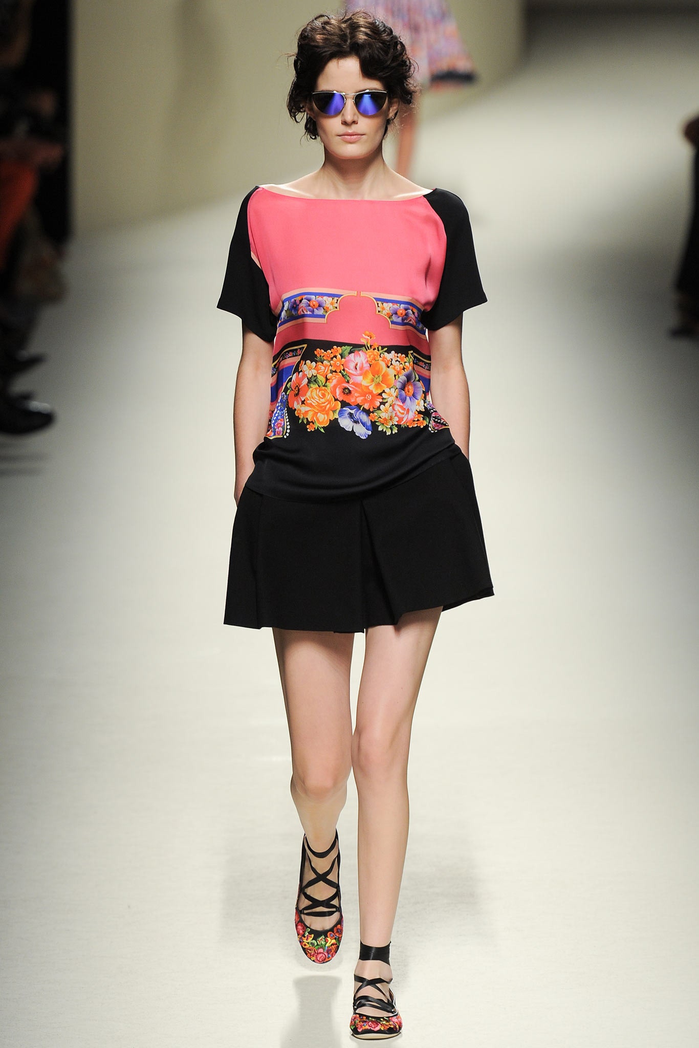 black and pink floral mini dress