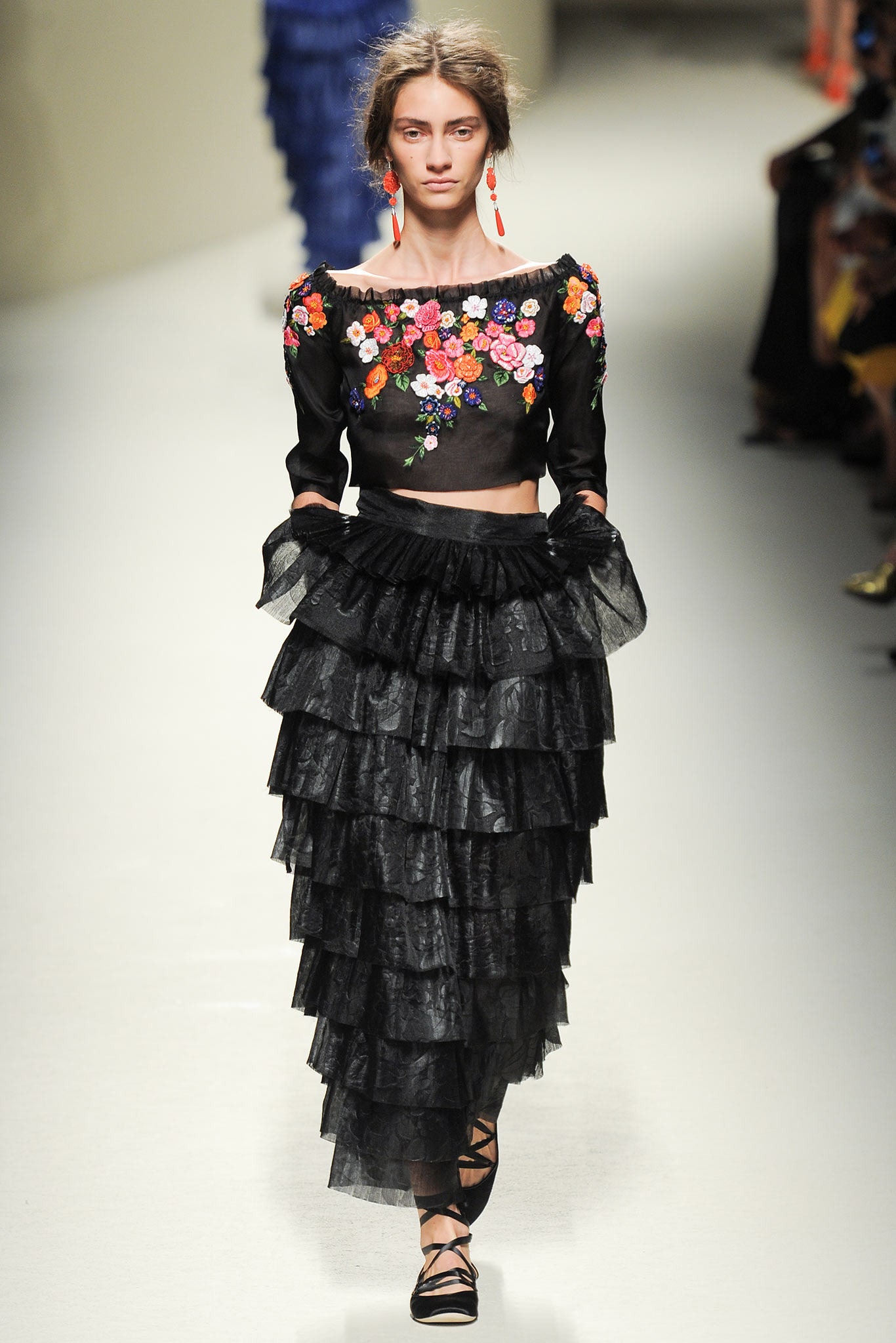 black tulle fitted tiered skirt