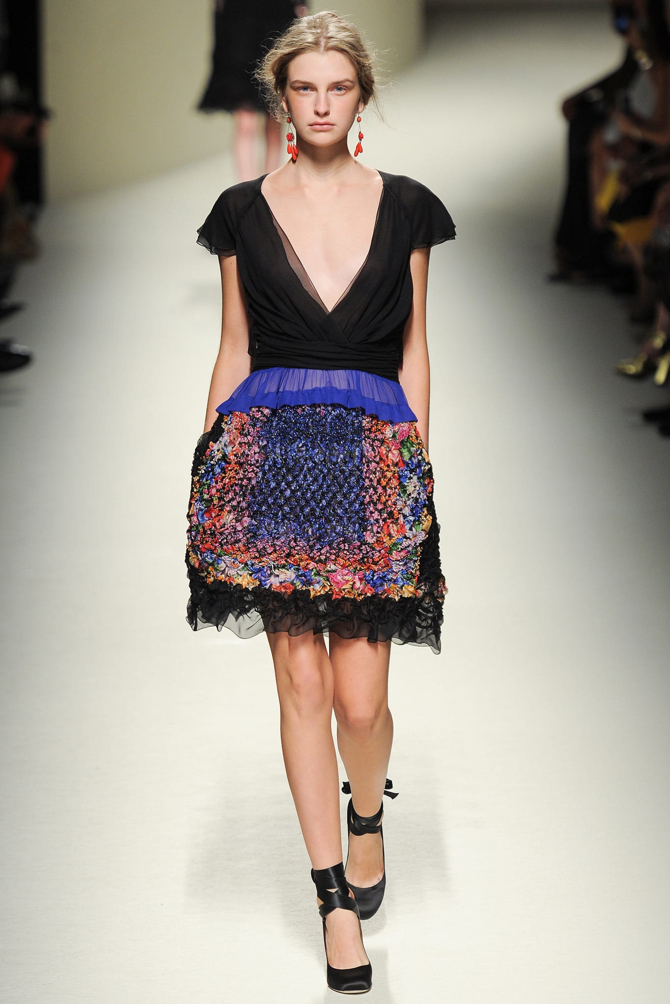 black and blue embroidered mini dress