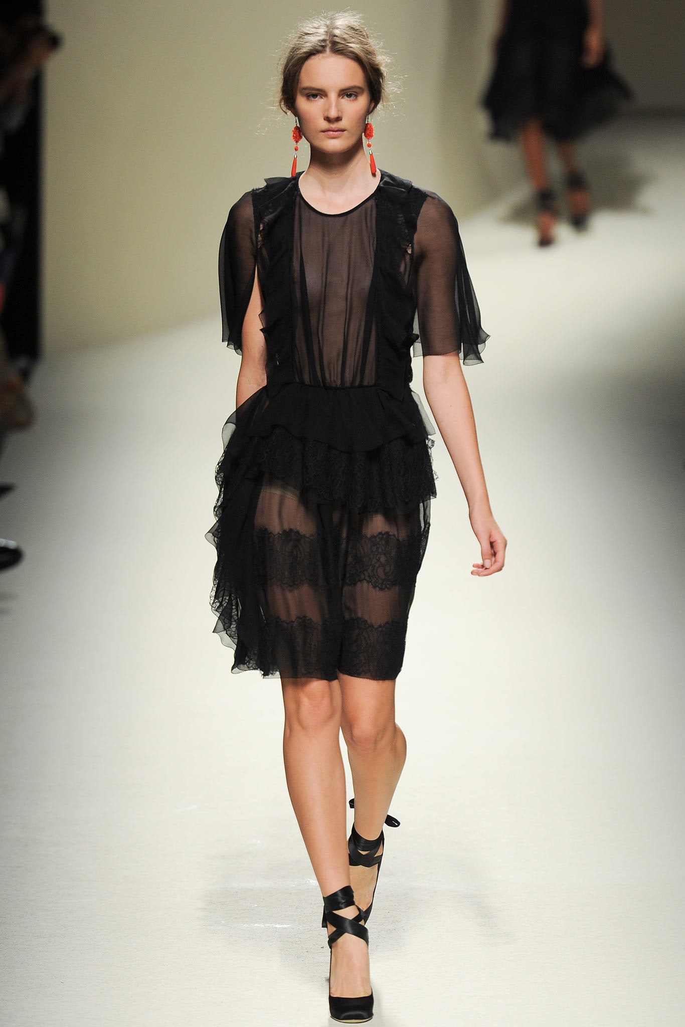 black sheer ruffled midi dress