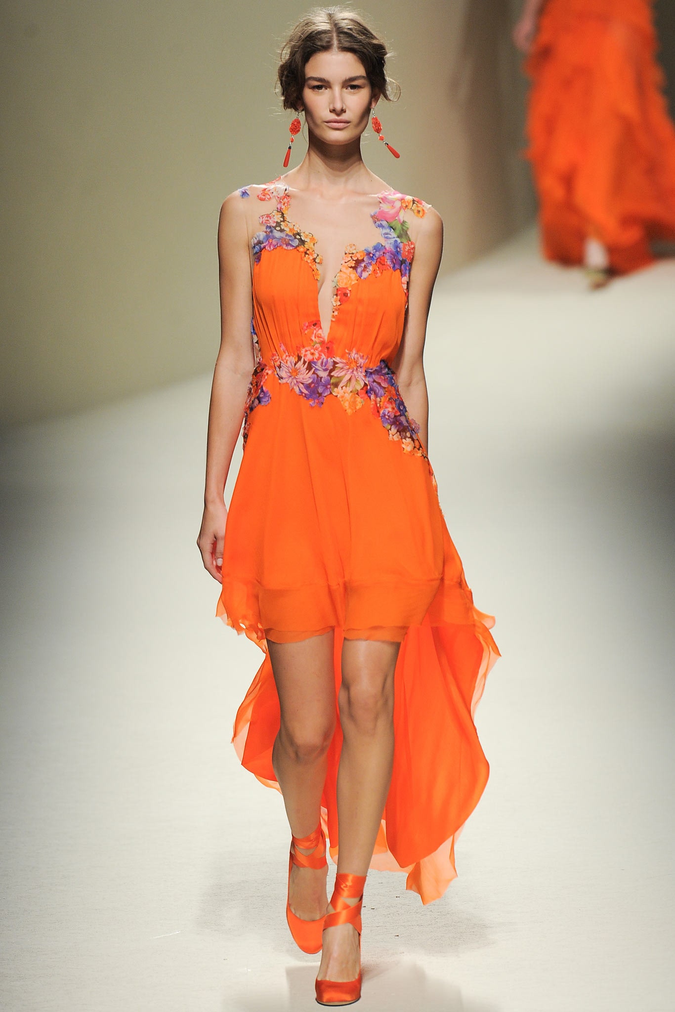 orange chiffon sleeveless dress