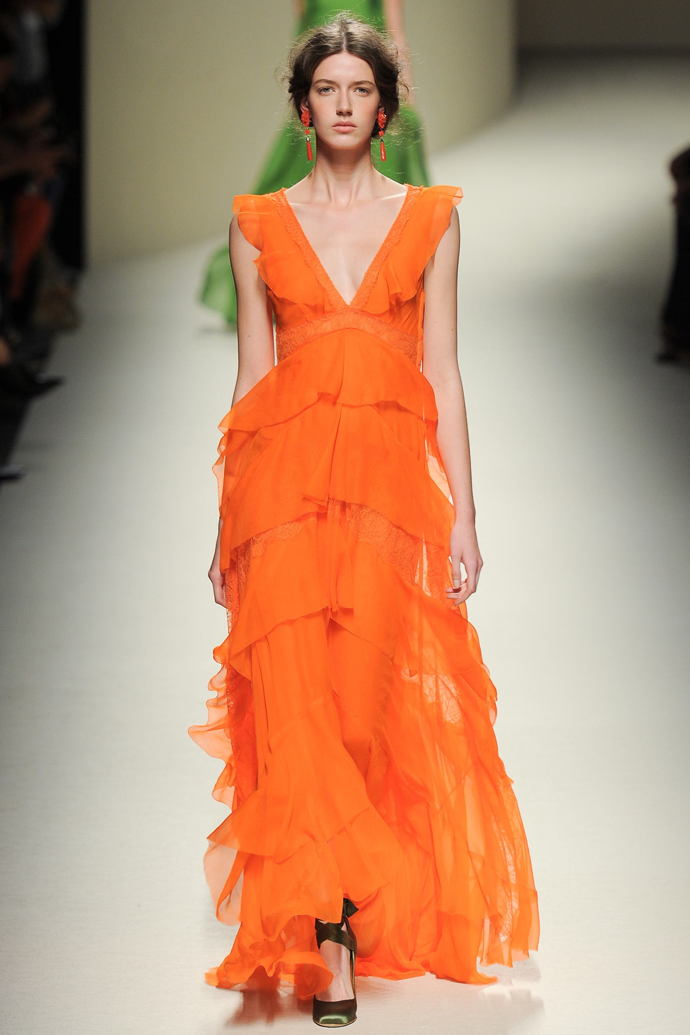 orange chiffon sleeveless gown