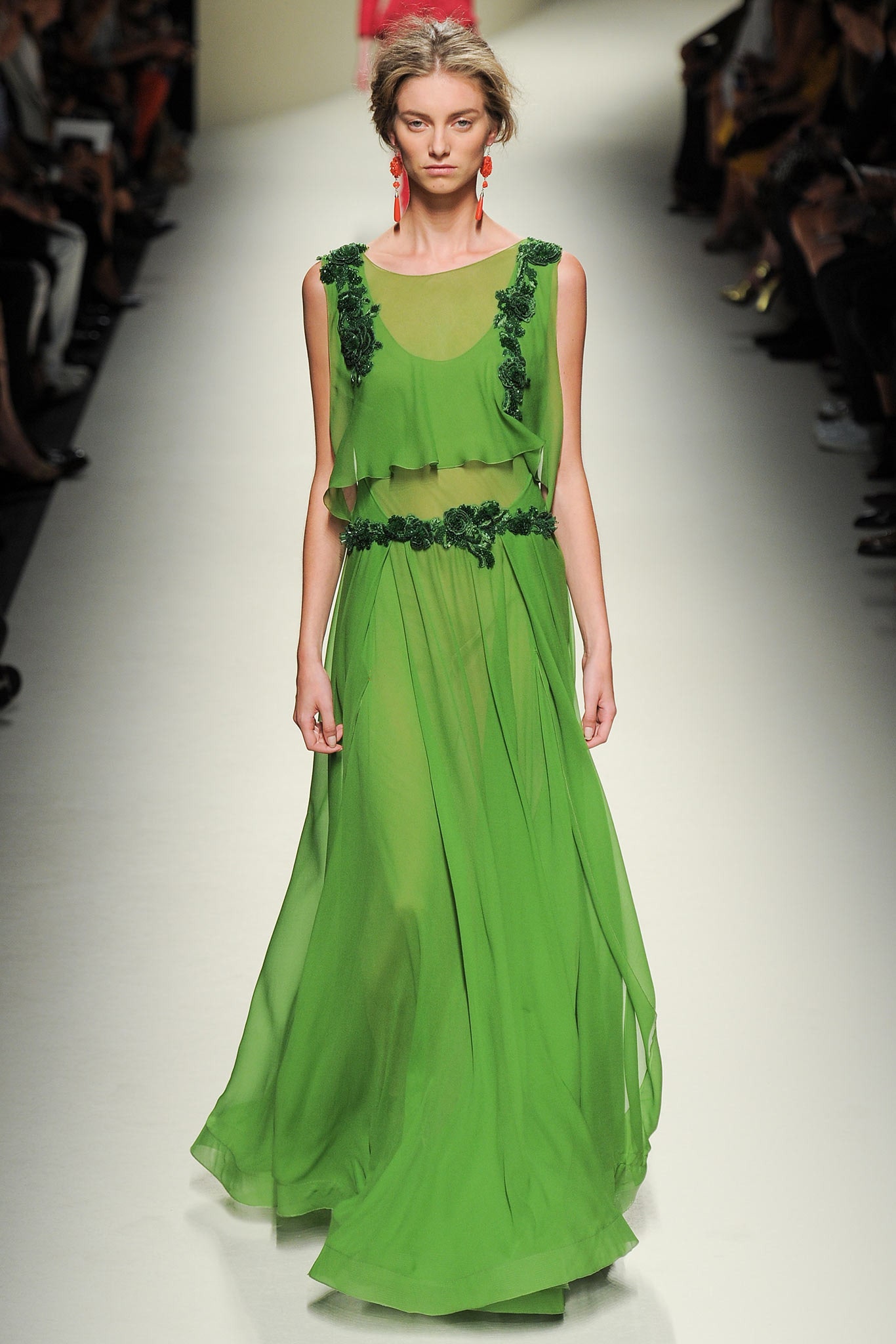 green chiffon sleeveless dress