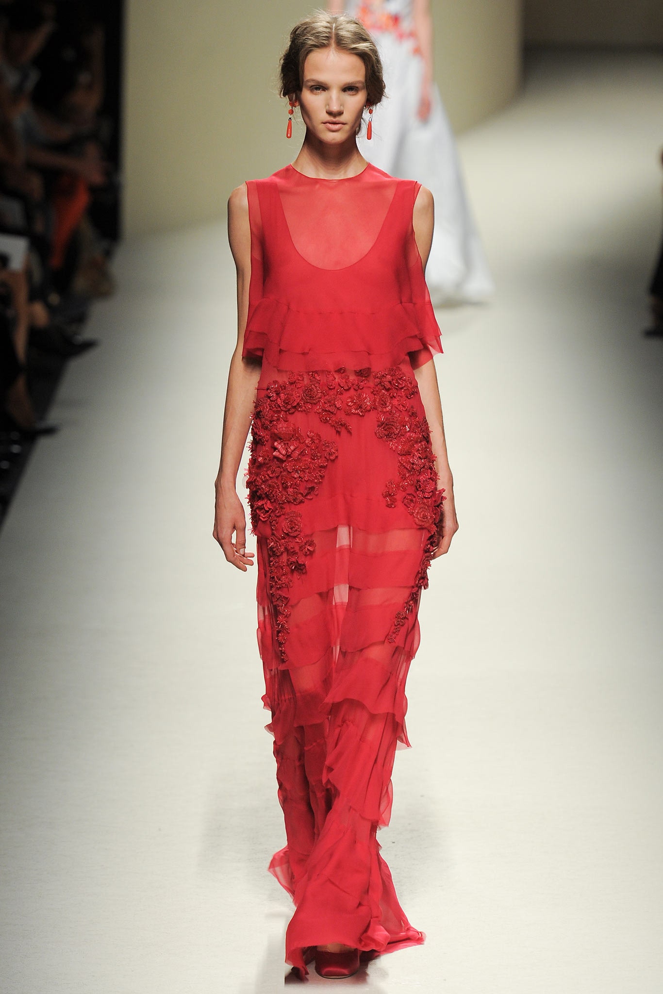 red silk sleeveless gown