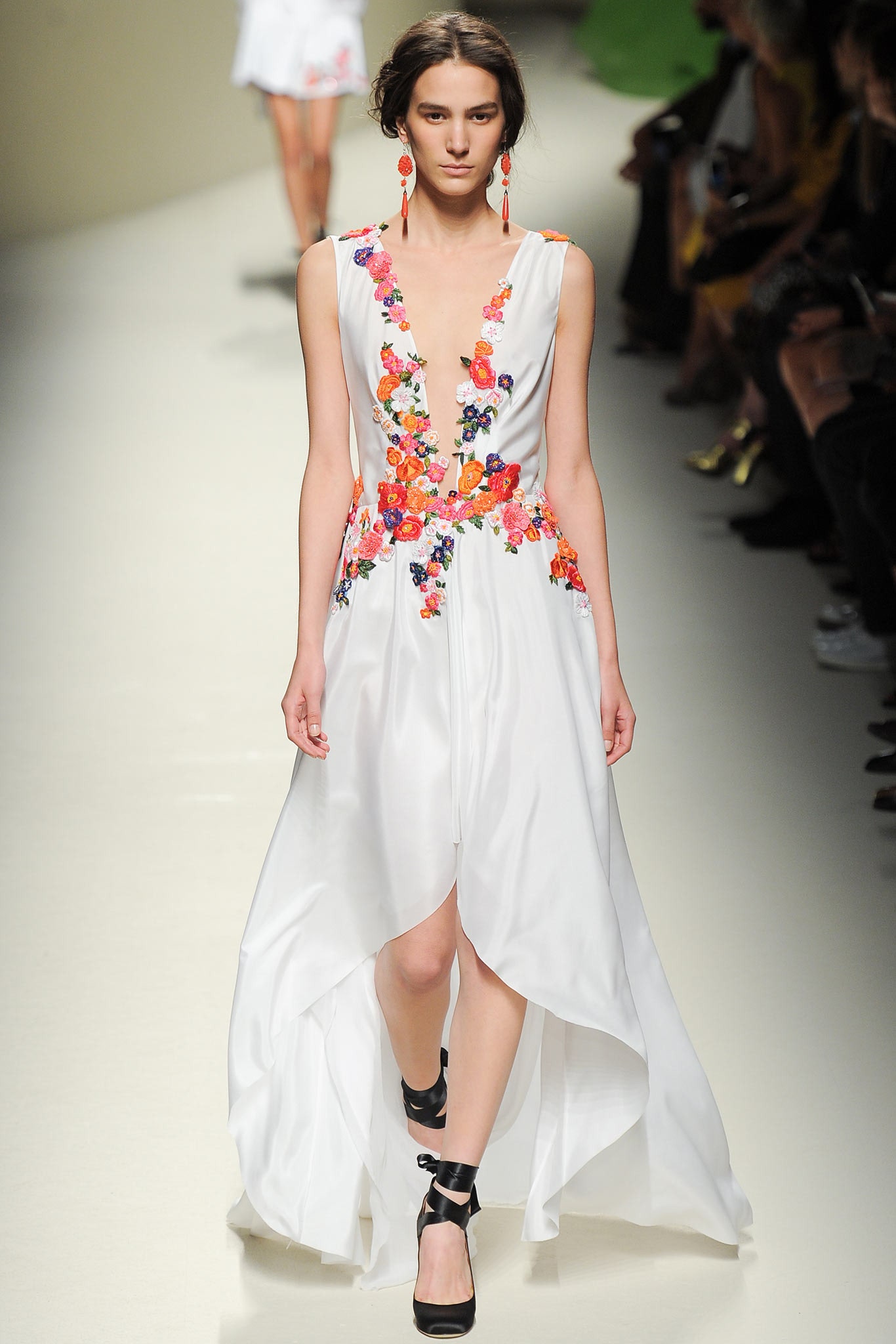 white floral silk dress