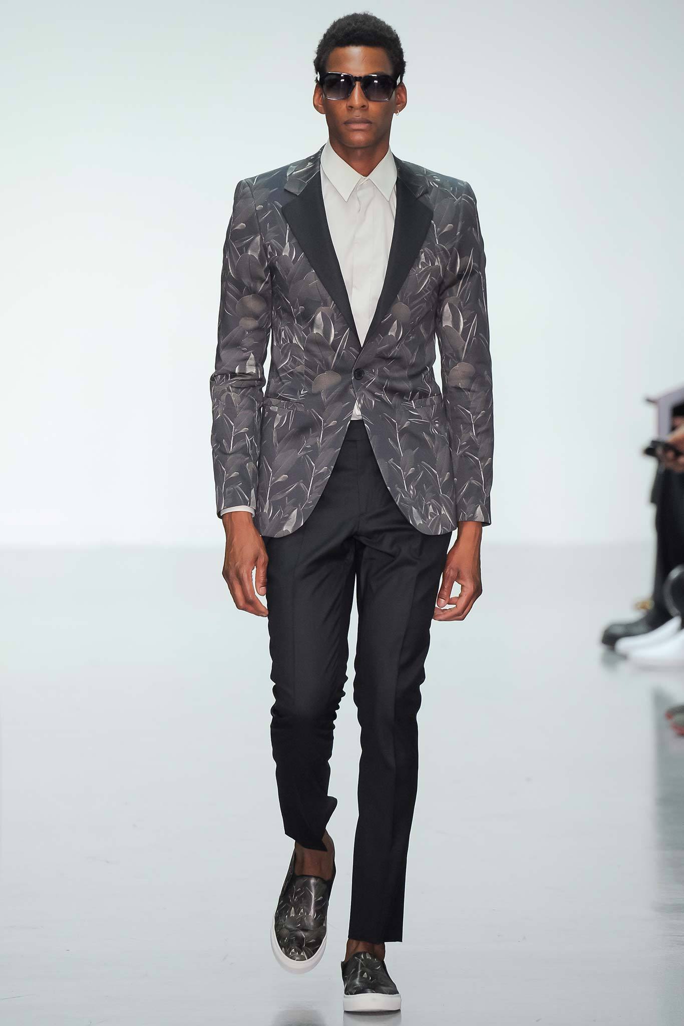 tailored black and gray blazer