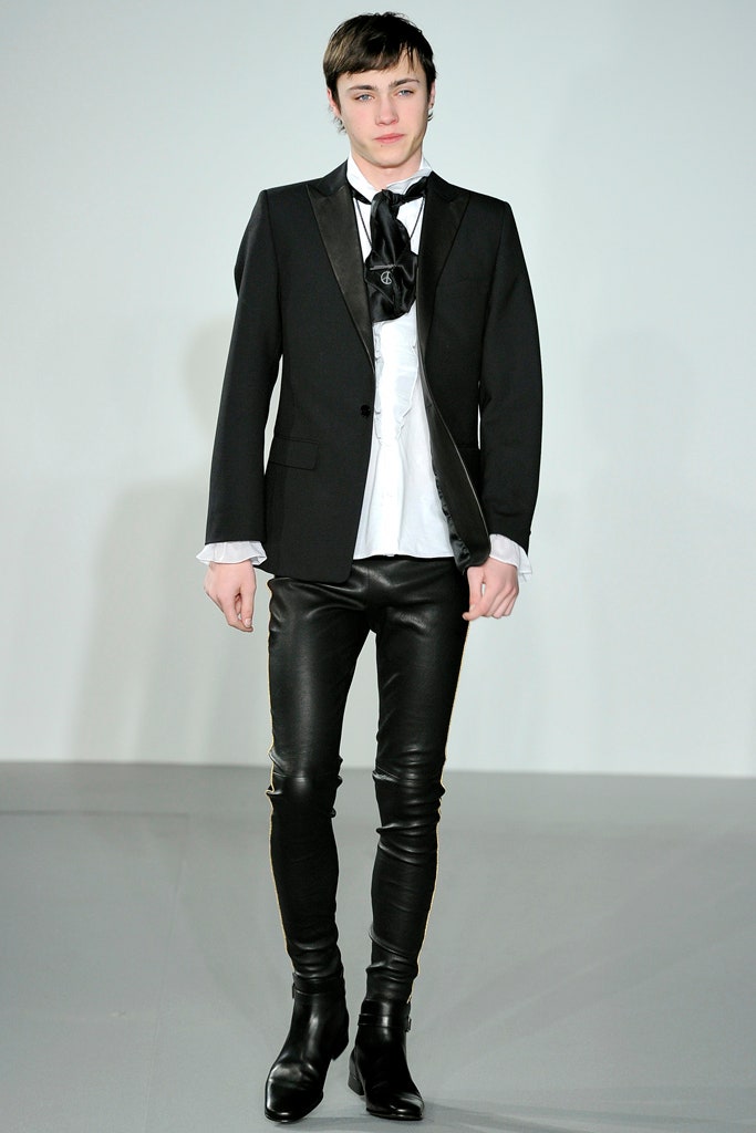 black tailored blazer with leather pants