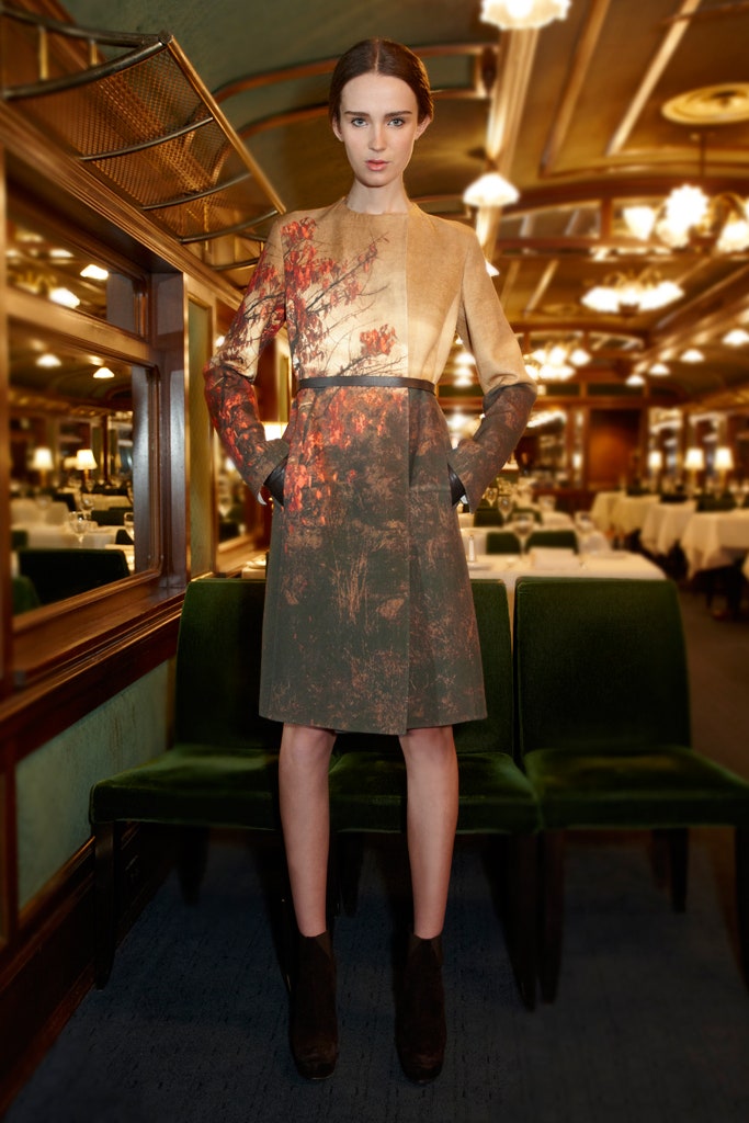 brown beige printed midi dress
