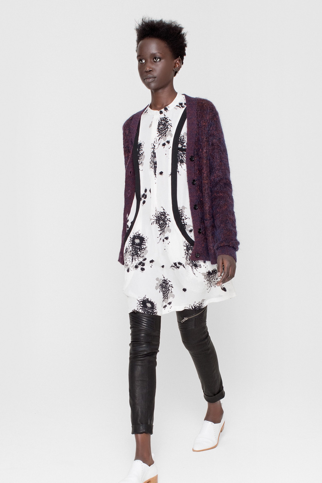 printed short dress with cardigan