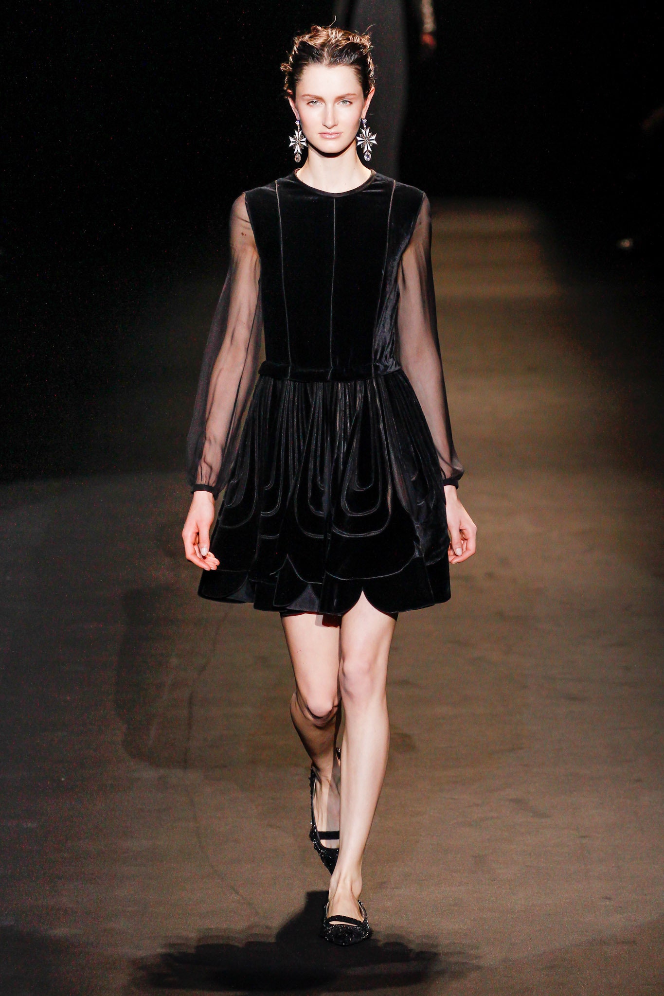 black velvet long-sleeve dress