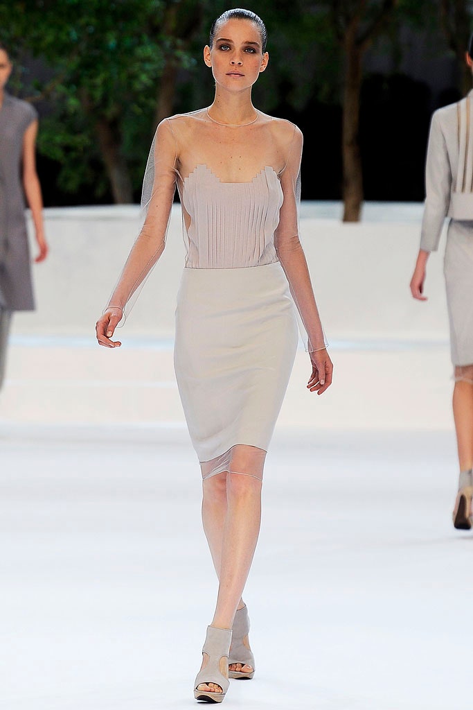 gray silk sleeveless dress