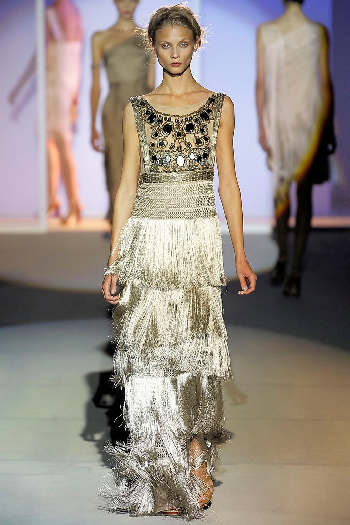 gold silk sleeveless fringed dress