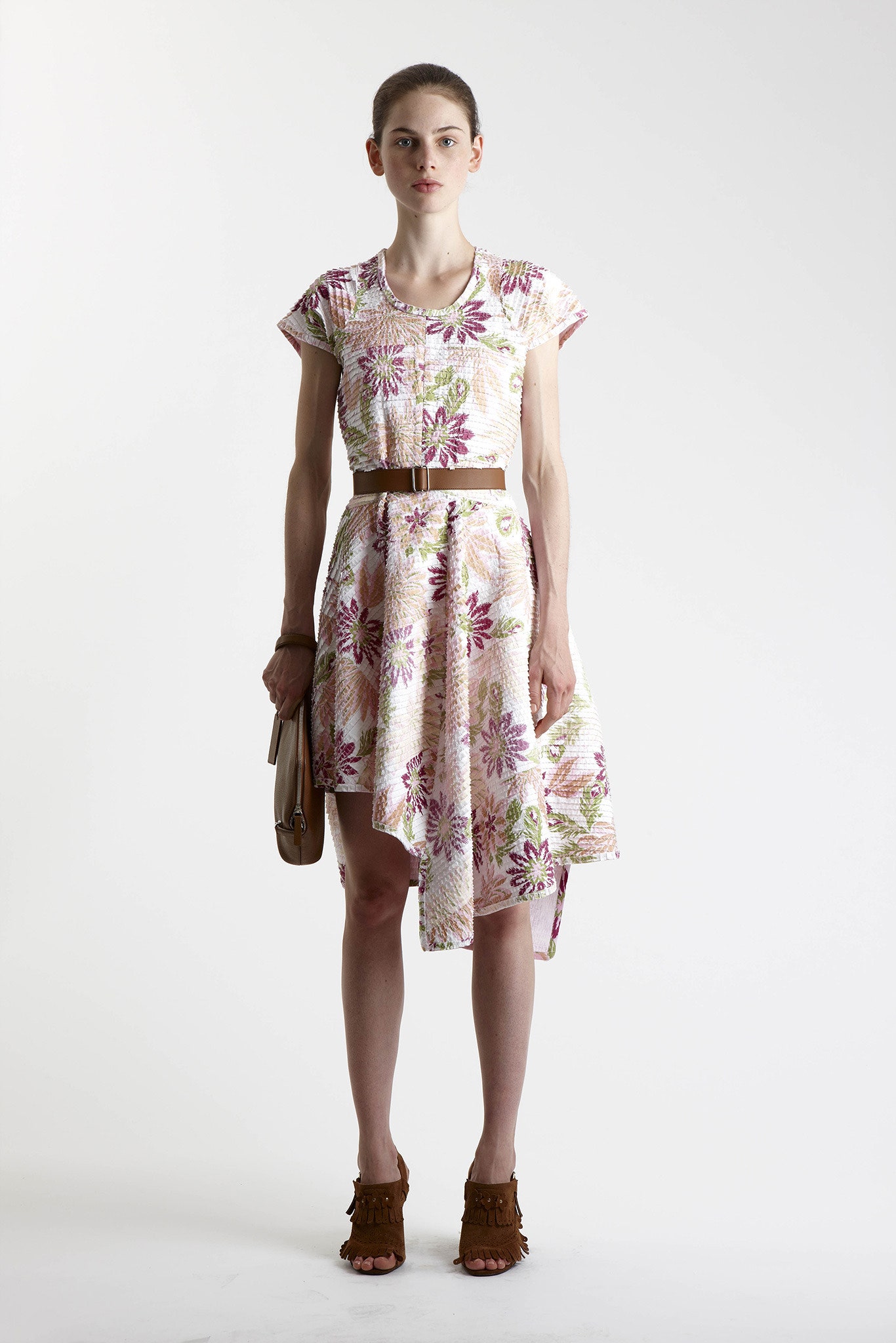 floral midi dress with accessories
