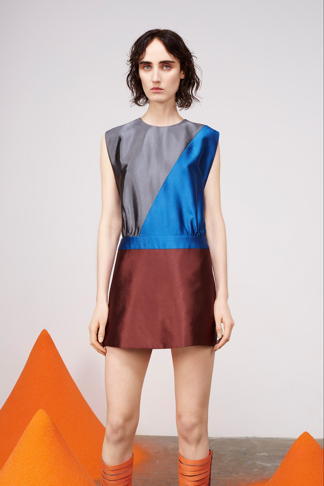 color-blocked silk mini dress