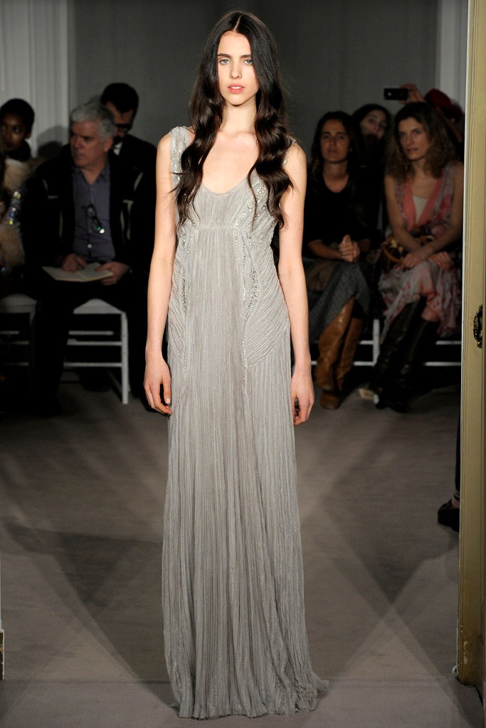 gray silk sleeveless gown