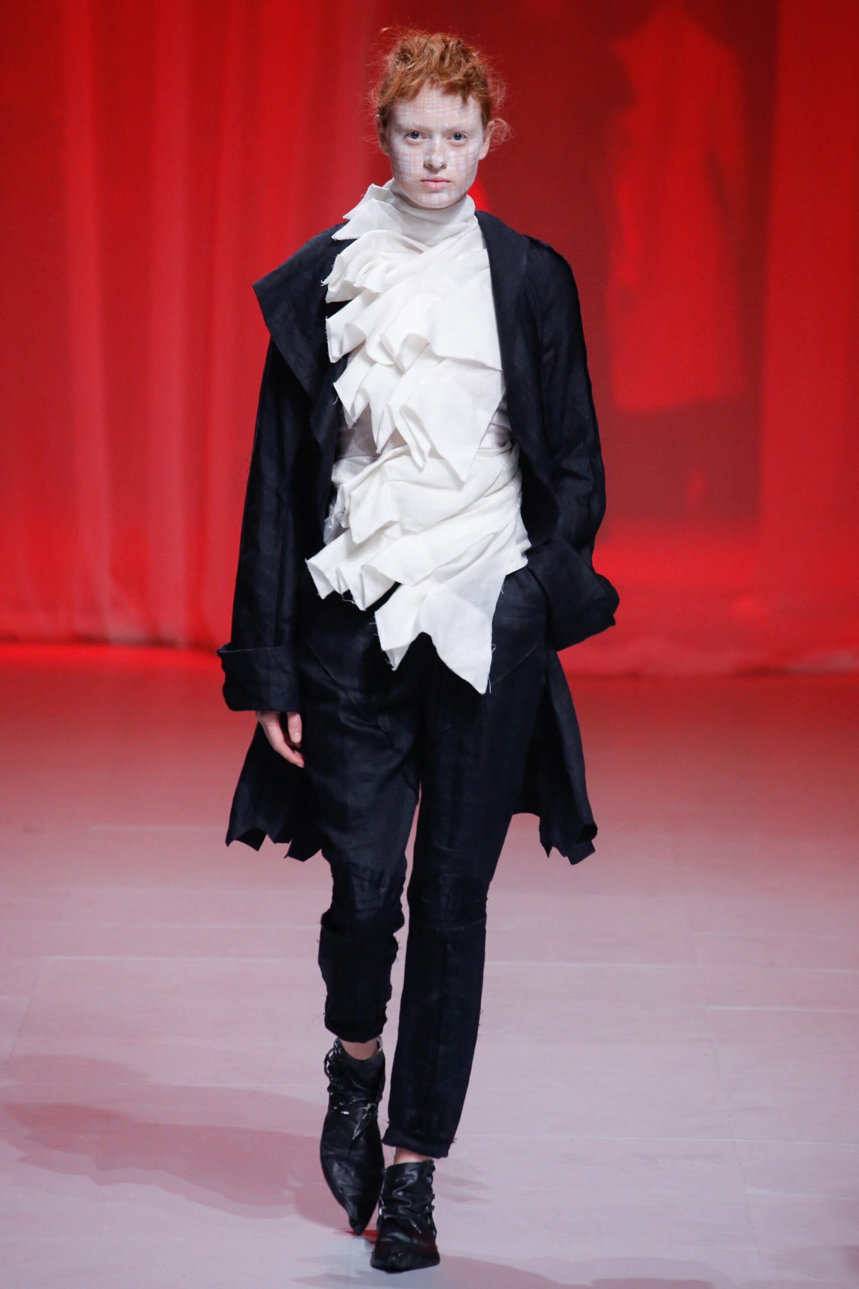 black cotton long-sleeve collared relaxed draped jacket