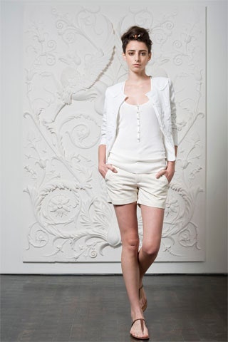 white cotton top with beige shorts