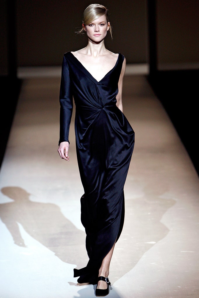 black silk fitted gown