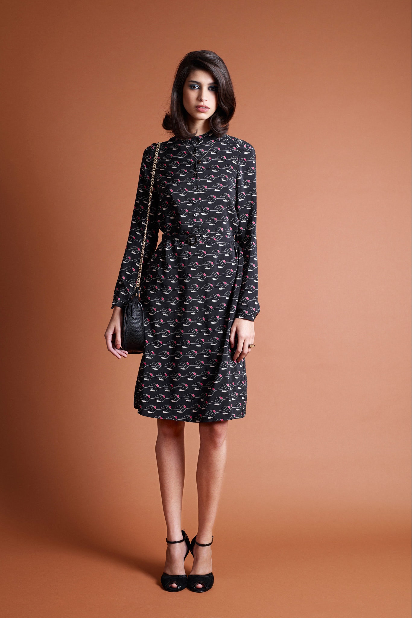 black printed belted dress