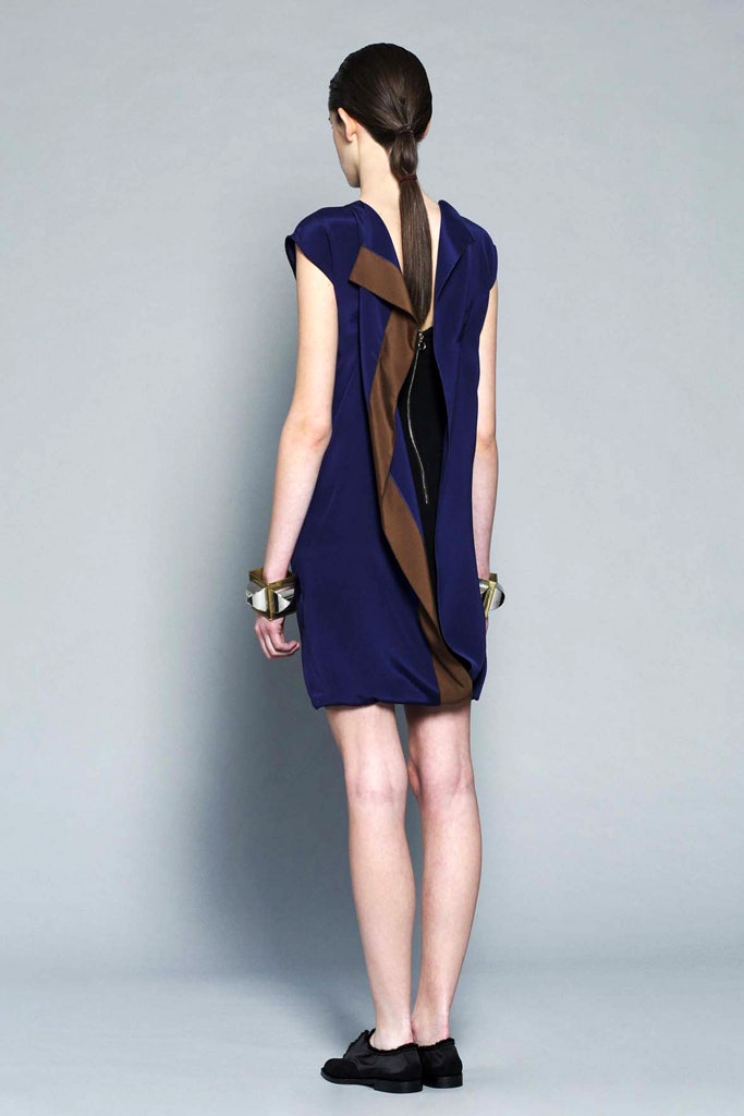 blue and brown asymmetric mini dress