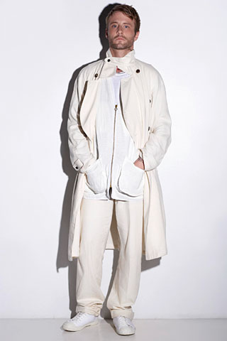 white cotton trench coat and pants