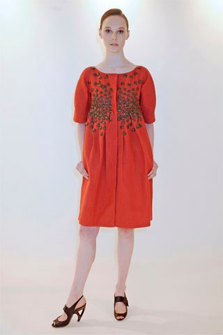 red cotton short-sleeve collared relaxed embroidered midi dress
