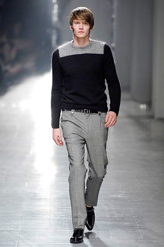 black gray wool sweater with tailored pants