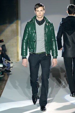 green vinyl long-sleeve collared fitted zippered shiny jacket