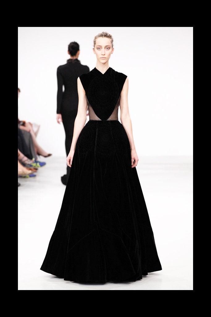 black velvet sleeveless gown