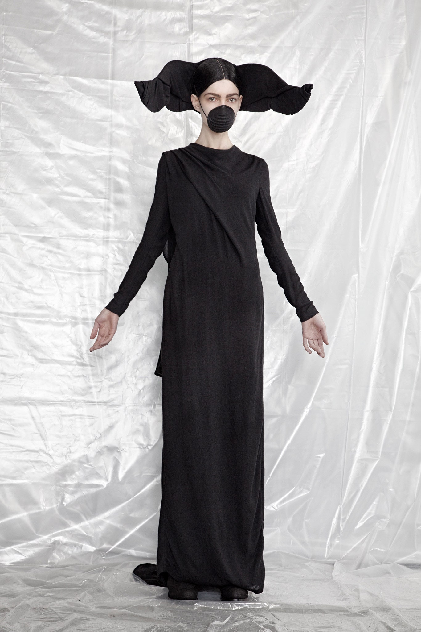 black silk fitted gown