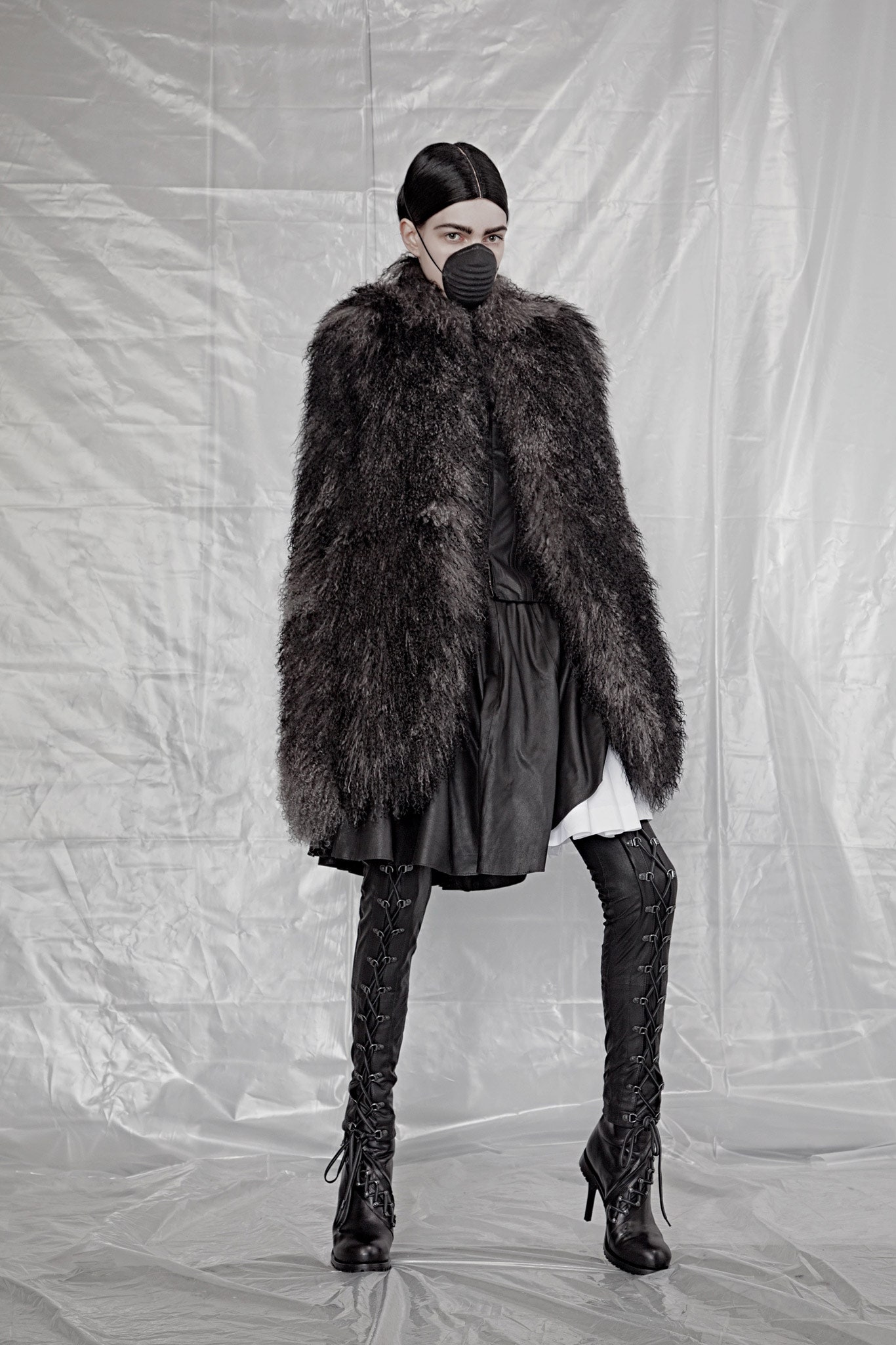 black fur relaxed layered coat